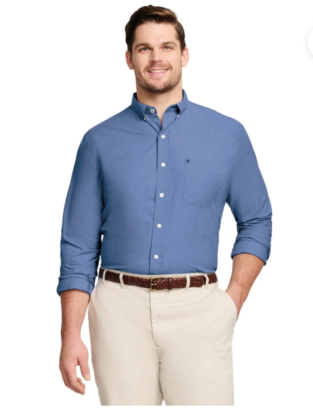 Izod Men's "Estate Blue" Button-Down Long Sleeve Shirt  XLT Performance Comfort